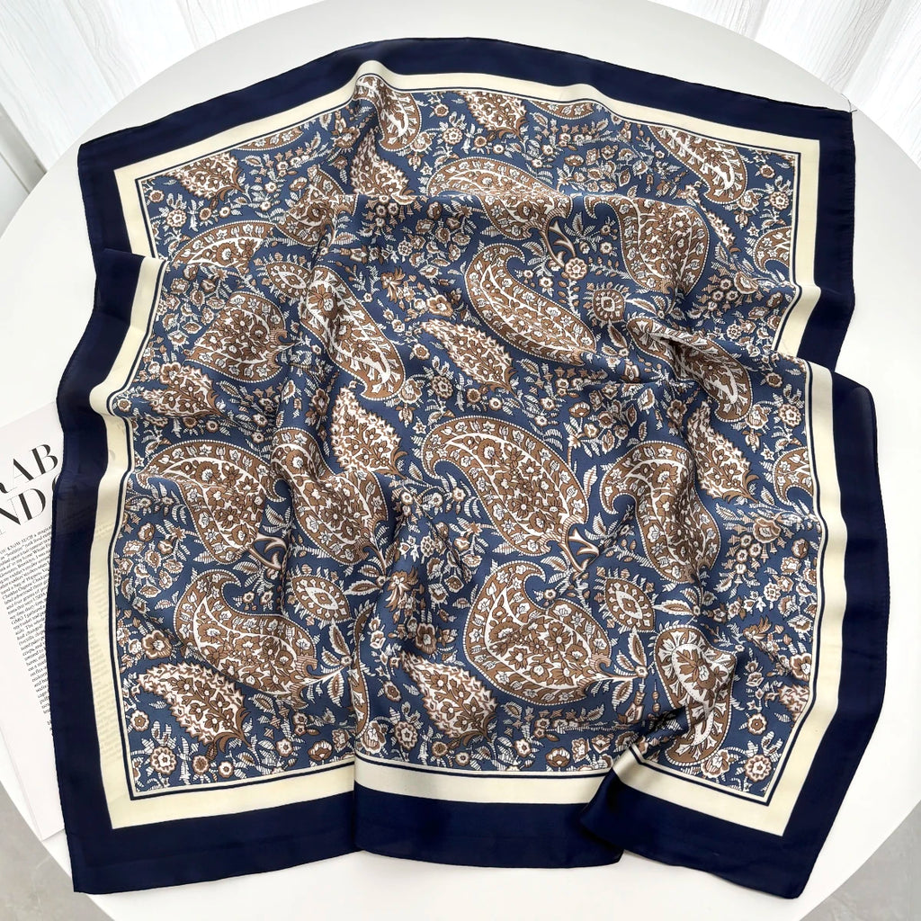 Luxury Satin Square Print Scarf — Women's Silk Bandana Hijab Shawl & Hair Band Accessory