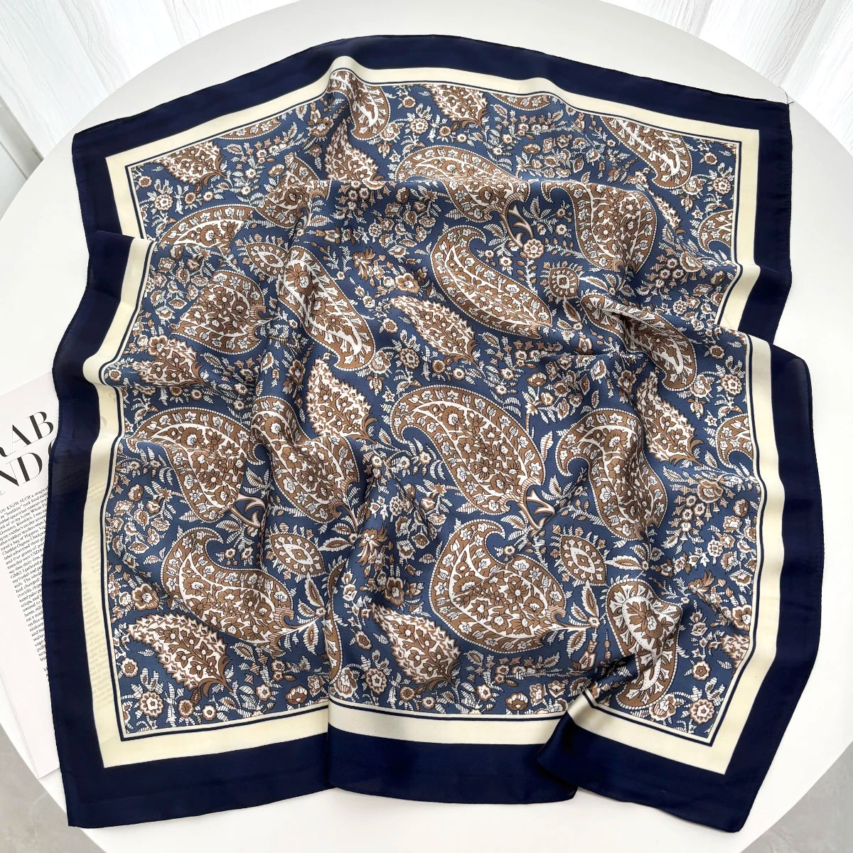 Luxury Satin Square Print Scarf — Women's Silk Bandana Hijab Shawl & Hair Band Accessory
