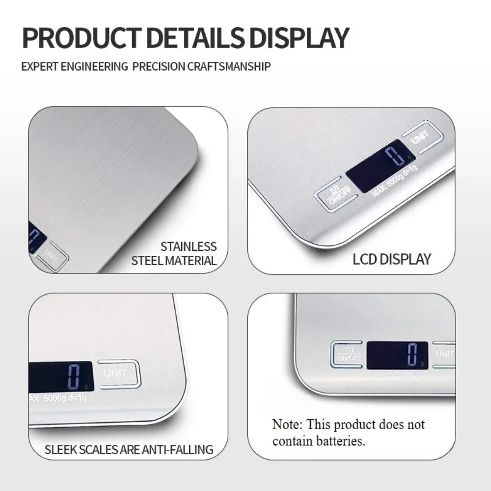 Digital Kitchen Scale — LED Display 5kg Stainless Steel for Food, Baking & Jewelry