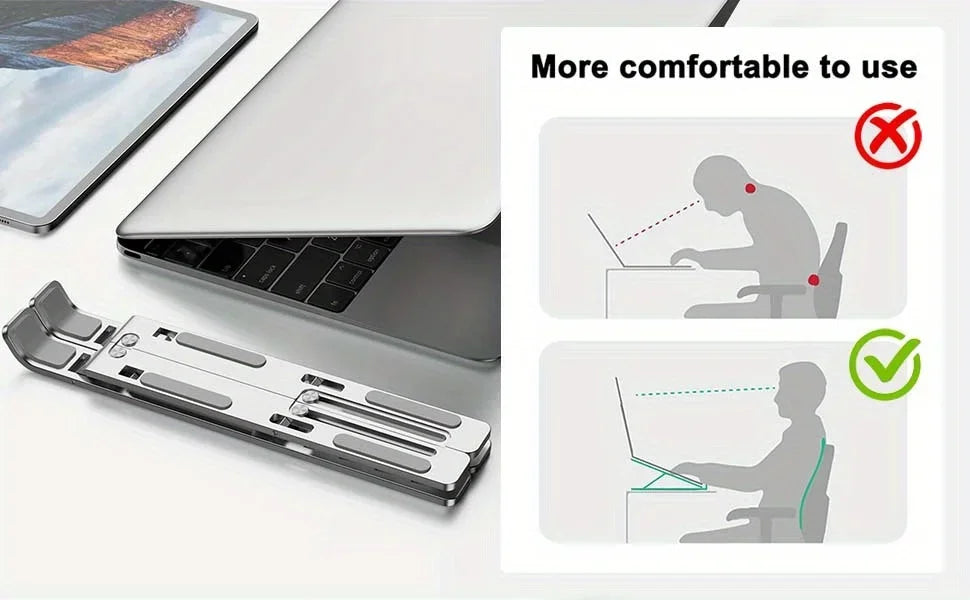 Adjustable Aluminum Laptop Stand — 6-Level Foldable & Portable for 8-16" Laptops