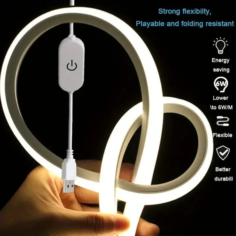 Smart Neon LED Light Strip — Dimmable Touch Sensor Flexible Waterproof Rope Light for Room Decor