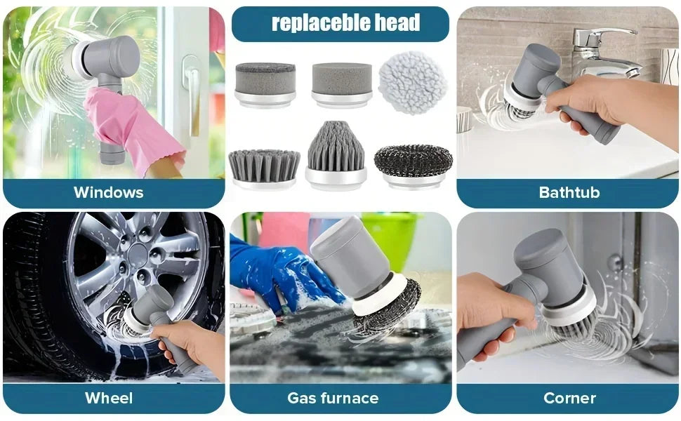 Electric Spin Scrubber — Cordless Cleaning Brush with 5 Heads for Bathroom & Kitchen