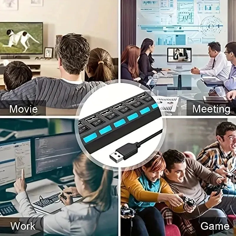 High Speed 4/7 Port USB Hub 2.0 — Multi USB Splitter with LED & Switch for PC & Laptop