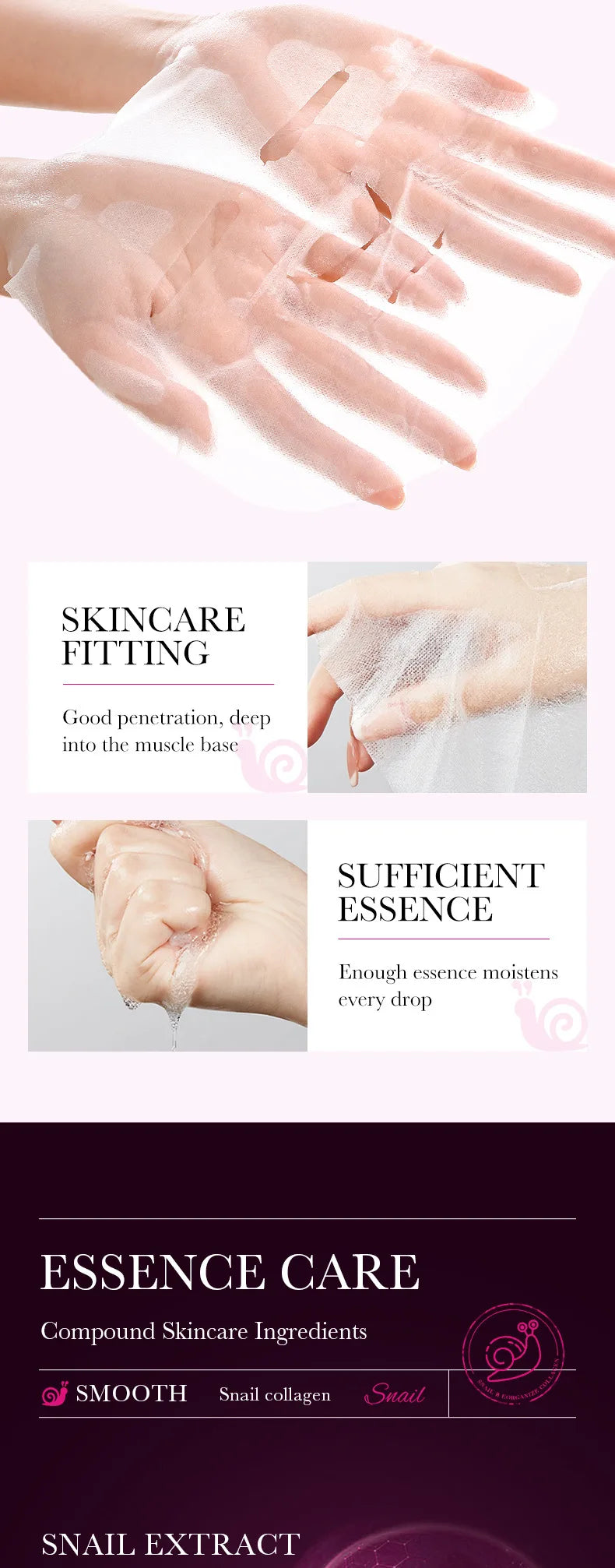 SADOER Snail Collagen Face Mask 5pcs — Firming Moisturizing Brightening Hydrating Facial Skin Care