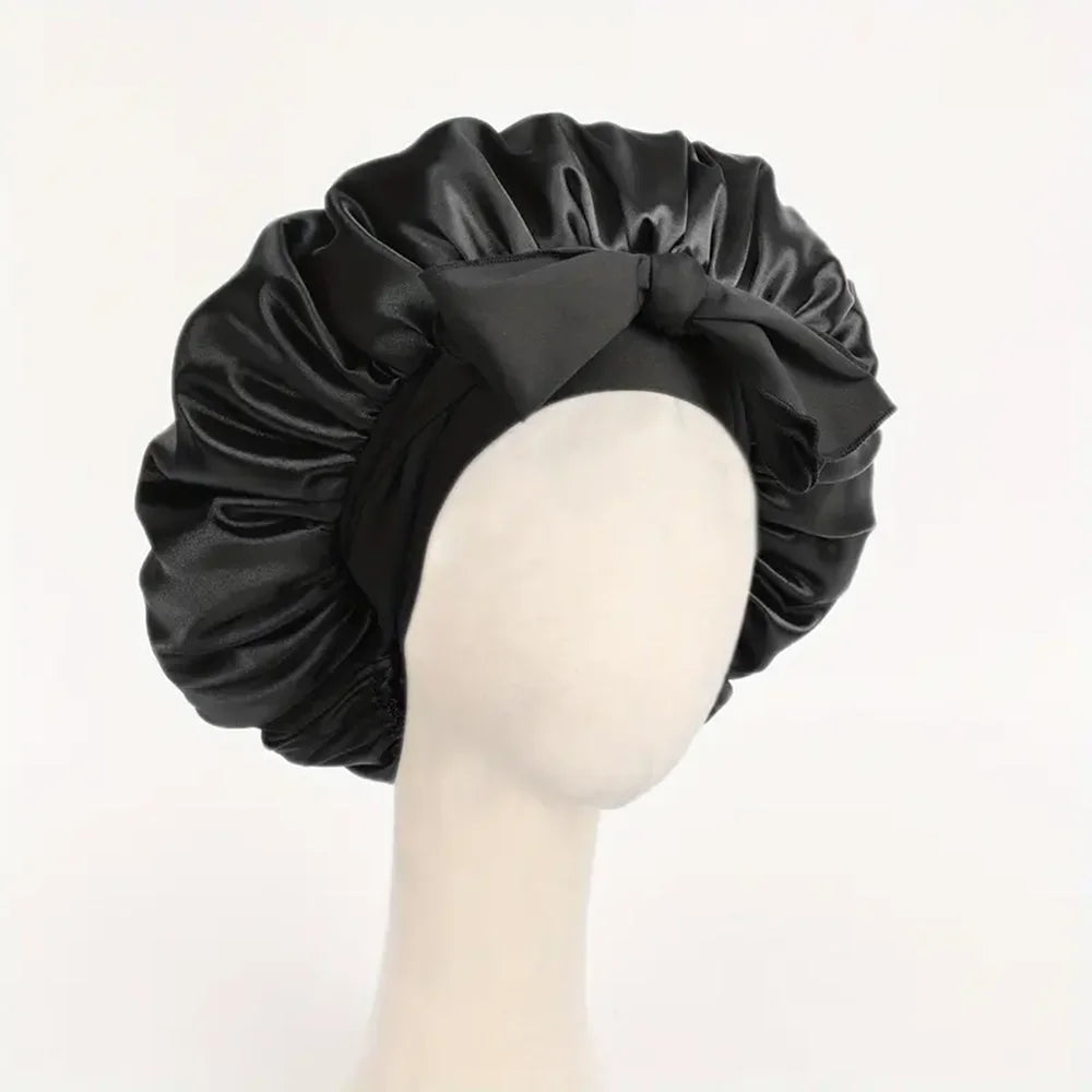 Satin Silk Sleeping Bonnet — Adjustable Hair Bonnet with Tie Band for Women & Men