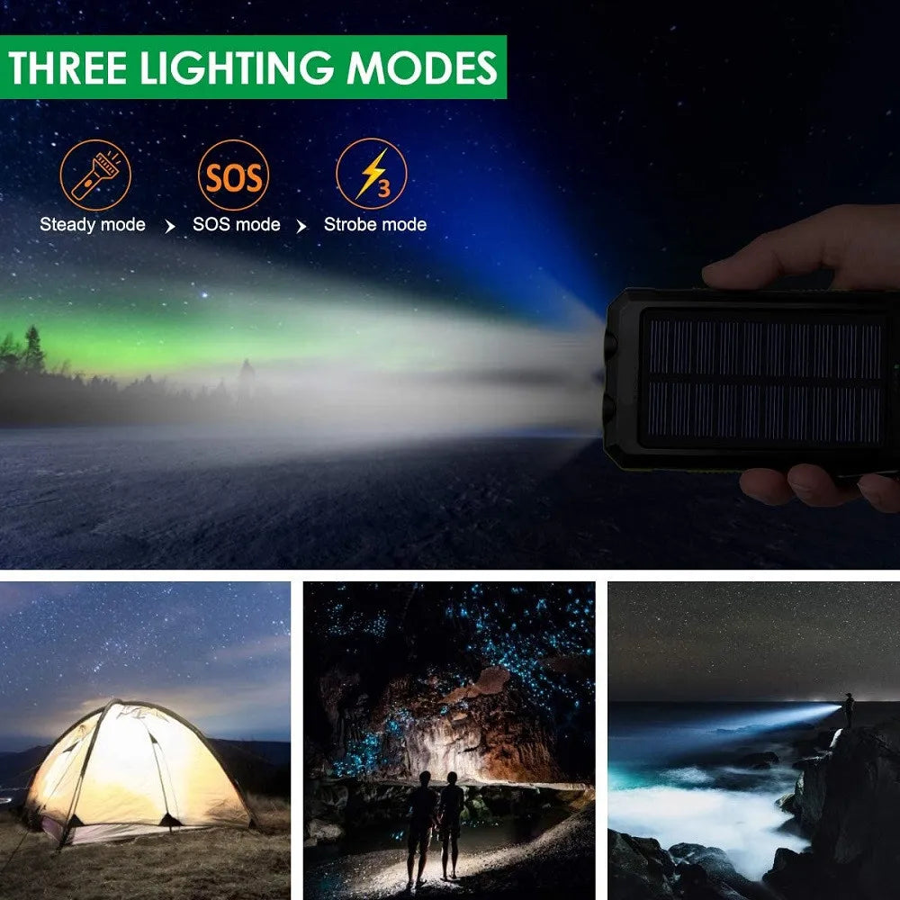Solar Power Bank 80000mAh — Portable External Battery Charger with LED Light for All Smartphones