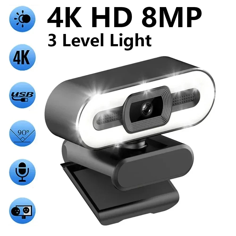 Portable 4K HD Webcam — Auto Focus with Microphone & Light for Live Streaming & Video Calls