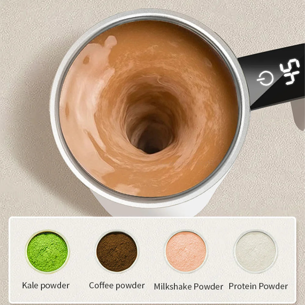 Rechargeable Self-Stirring Coffee Mug - Automatic Magnetic Mixing Cup with Stainless Steel Interior
