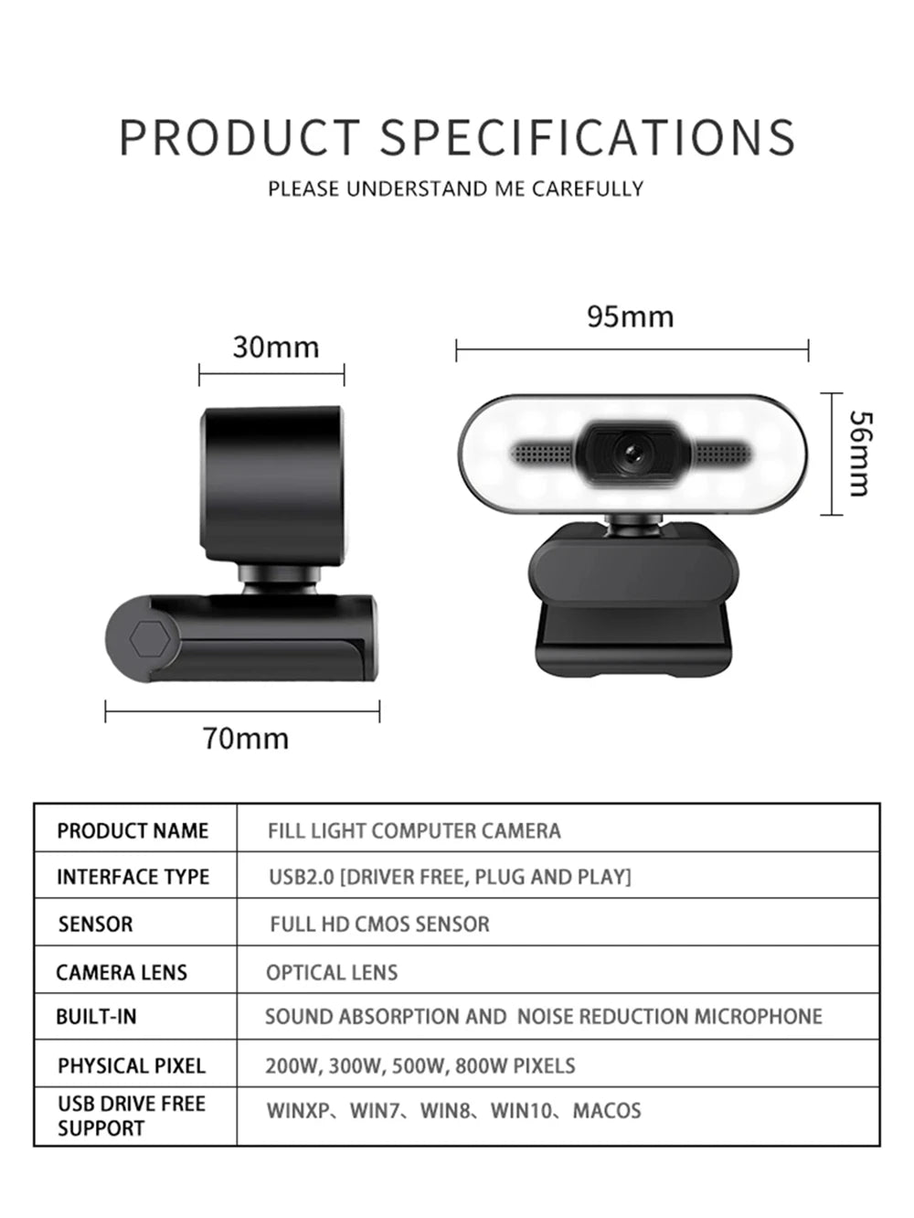 Portable 4K HD Webcam — Auto Focus with Microphone & Light for Live Streaming & Video Calls