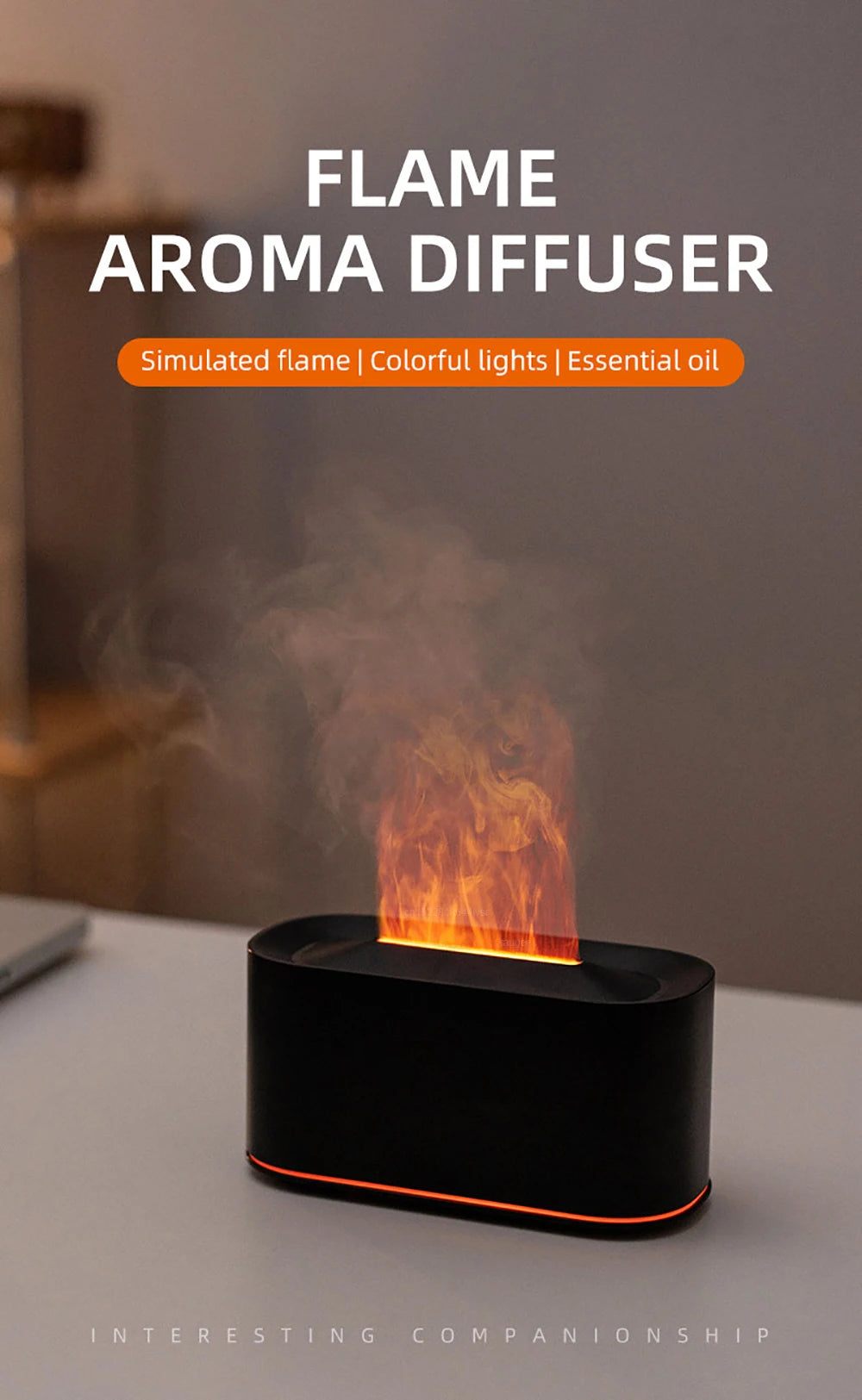 Flame Aroma Diffuser — Essential Oil Humidifier with LED Night Light for Home & Bedroom