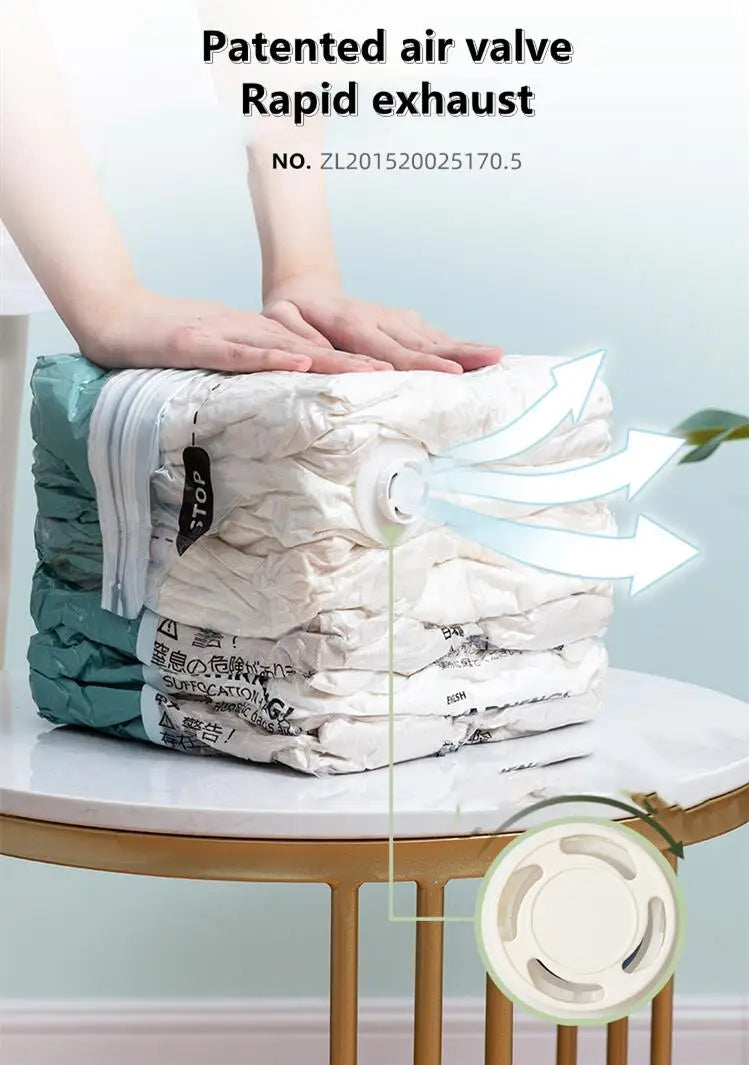 No-Pump Vacuum Storage Bags — Space Saver Compression Bags for Clothes, Blankets & Travel
