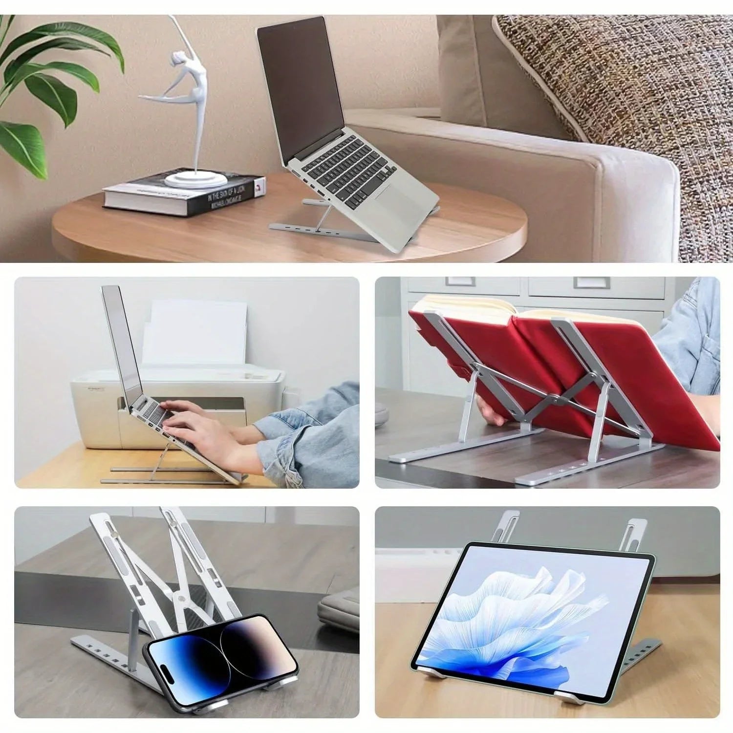 Adjustable Aluminum Laptop Stand — 6-Level Foldable & Portable for 8-16" Laptops