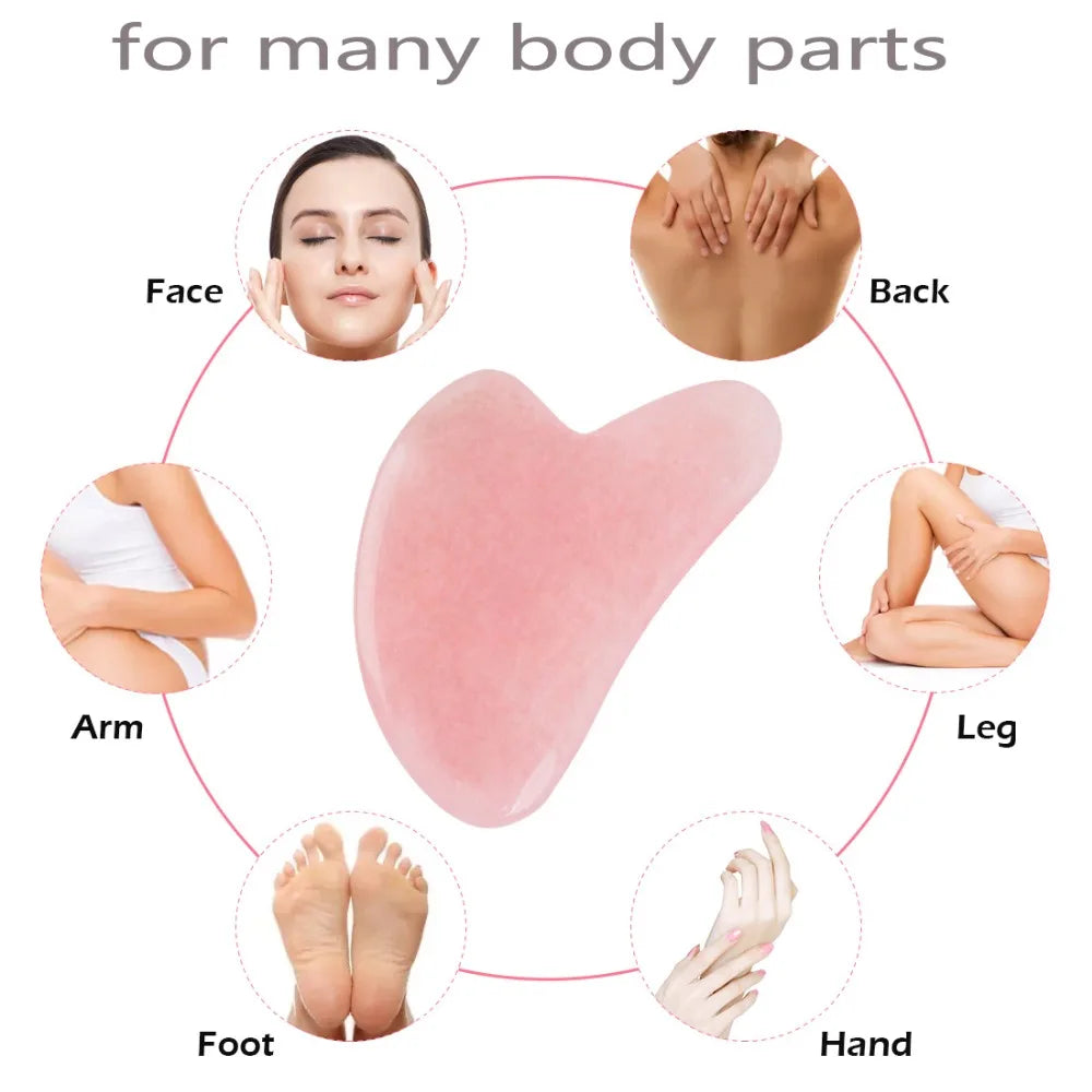 Rose Quartz Gua Sha Facial Tool — Jade Massager Scraper for Face, Neck & Body