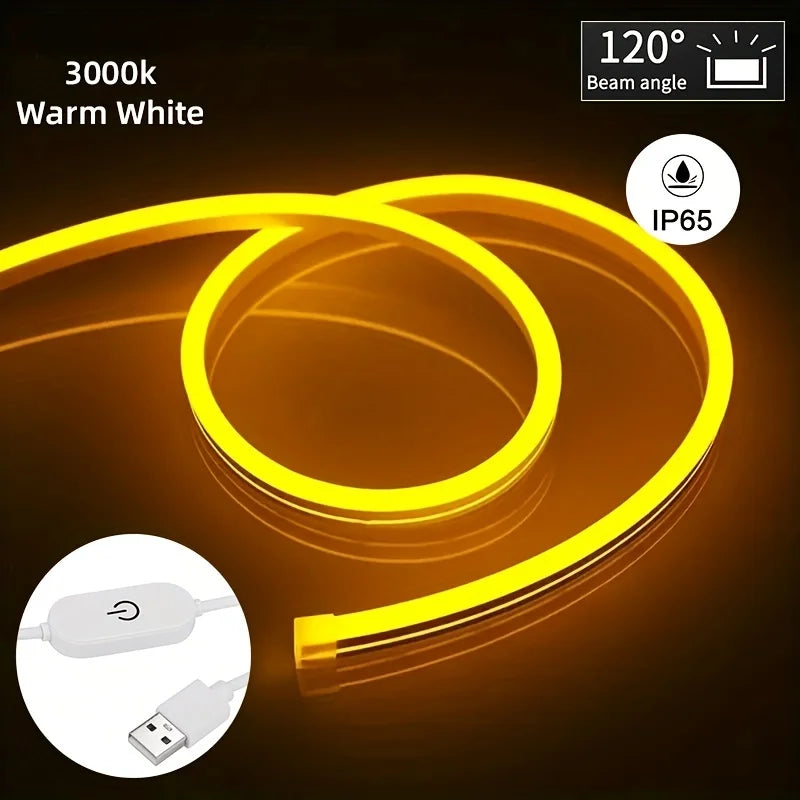 Smart Neon LED Light Strip — Dimmable Touch Sensor Flexible Waterproof Rope Light for Room Decor