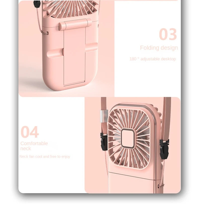3-in-1 Portable Neck Fan & Power Bank — Foldable USB Rechargeable Desktop Fan for Home, Office & Outdoor