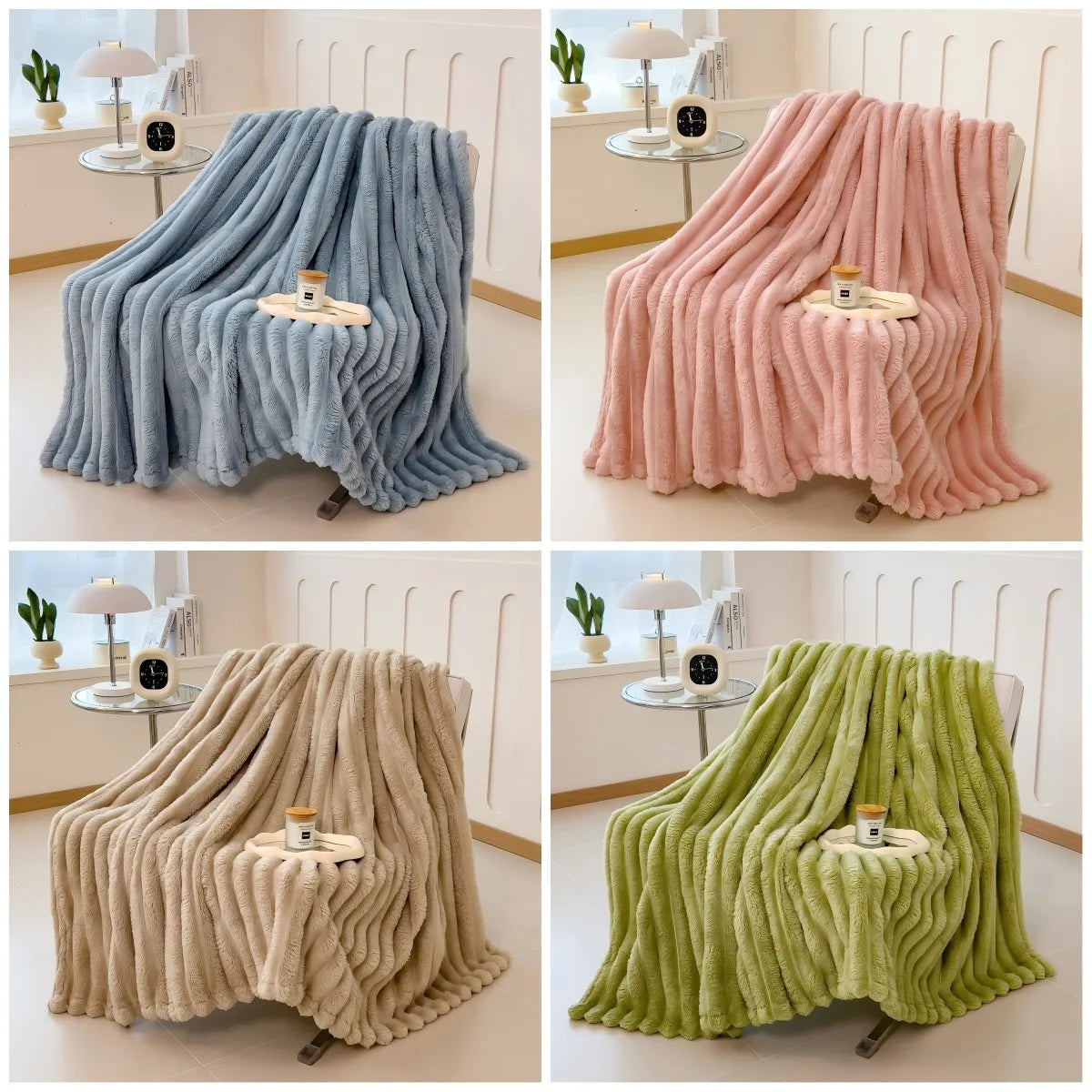 Multifunctional Striped Blanket — Soft Thick Cover for Bed, Nap & Pet Use