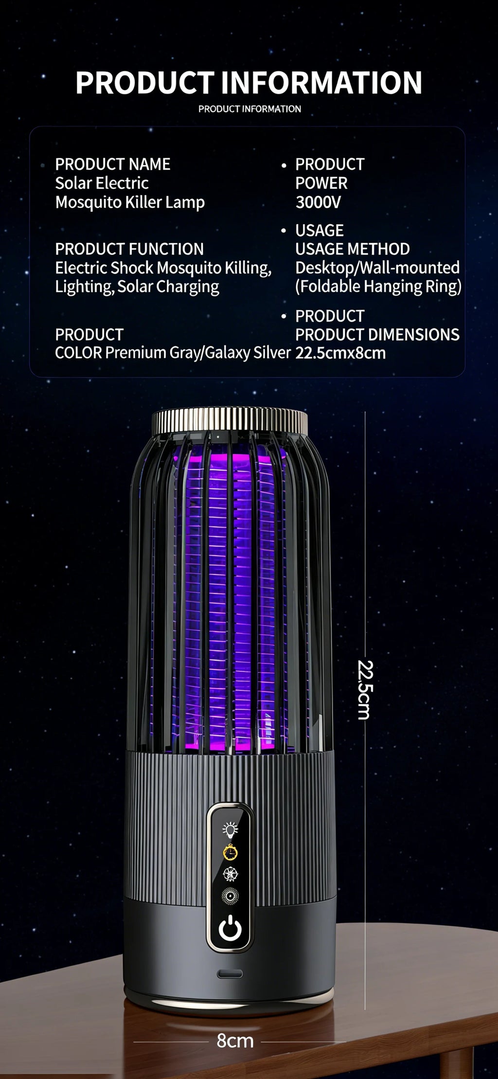 Solar Mosquito Killer Lamp — USB Rechargeable Outdoor & Indoor Insect Trap for Home & Camping