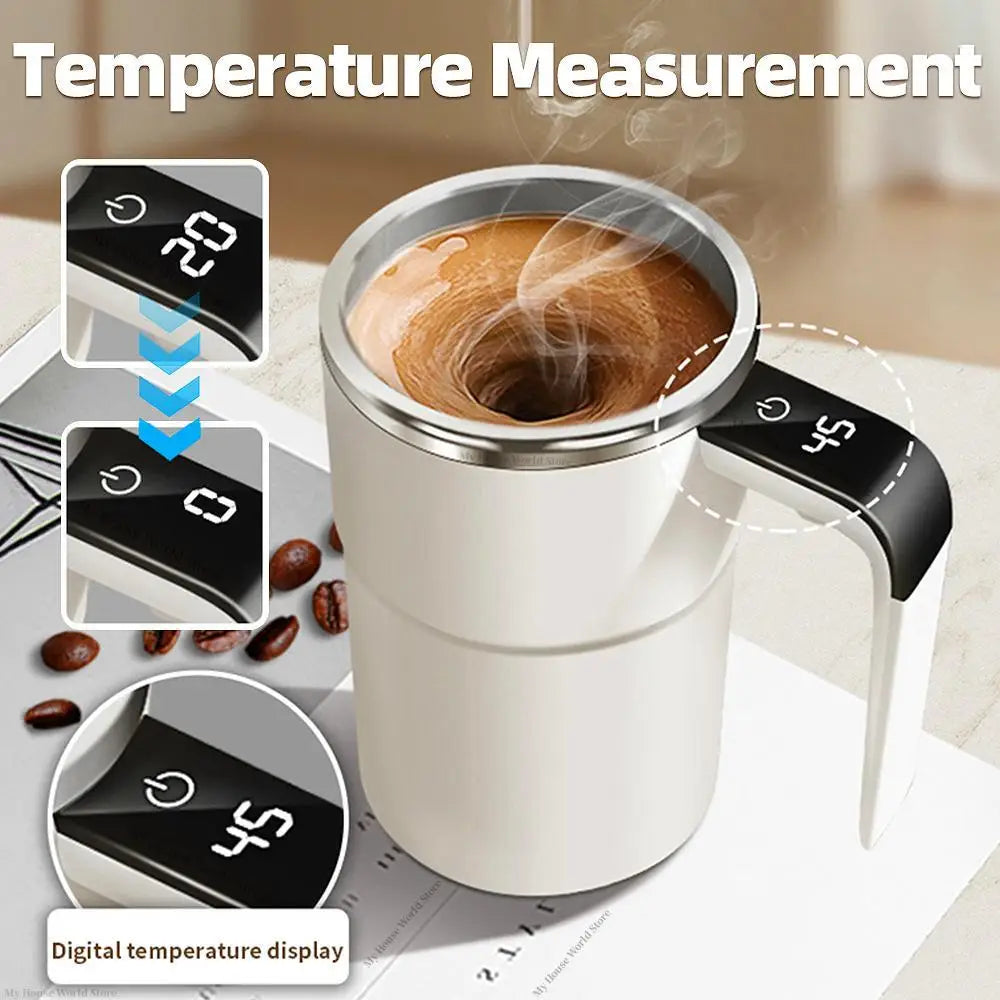 Rechargeable Self-Stirring Coffee Mug - Automatic Magnetic Mixing Cup with Stainless Steel Interior