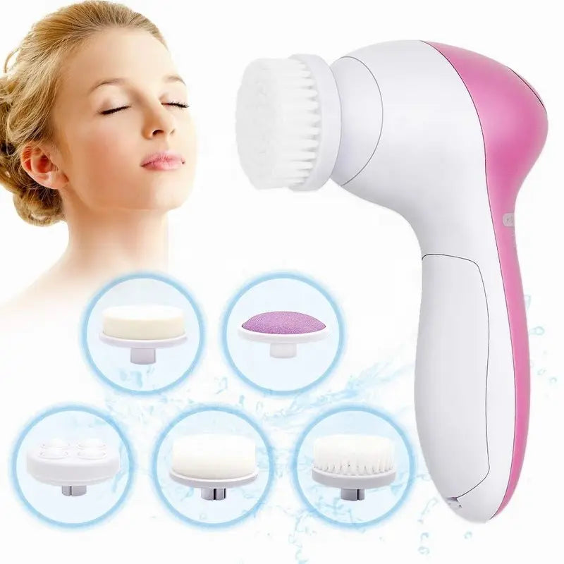 Electric Face Cleansing Brush 5-in-1 — Facial Cleanser Massager & Blackhead Remover for Skin Care