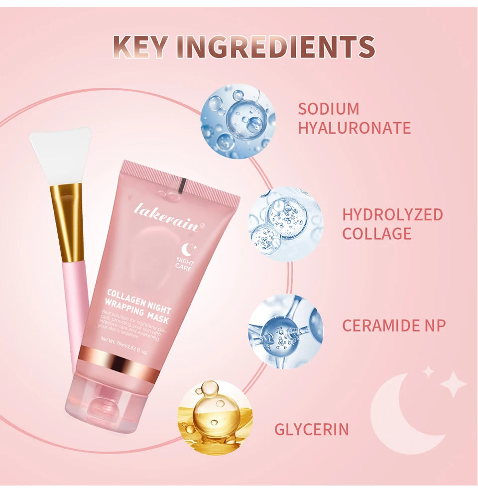 Korean Collagen Wrapping Face Mask & Brush Set — Rejuvenating Brightening & Moisturizing Skin Care