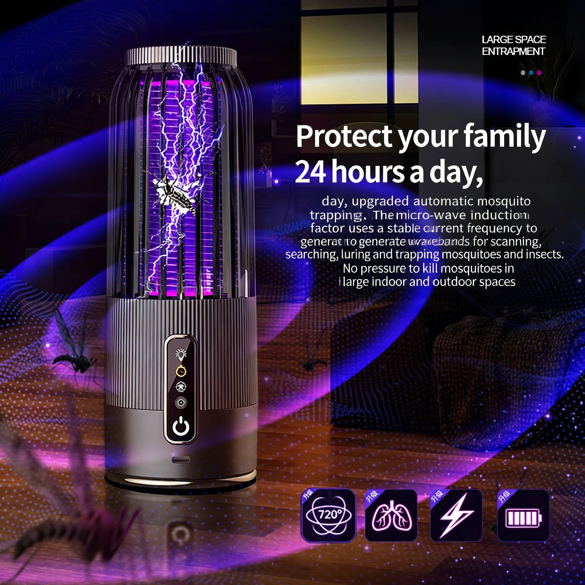 Solar Mosquito Killer Lamp — USB Rechargeable Outdoor & Indoor Insect Trap for Home & Camping