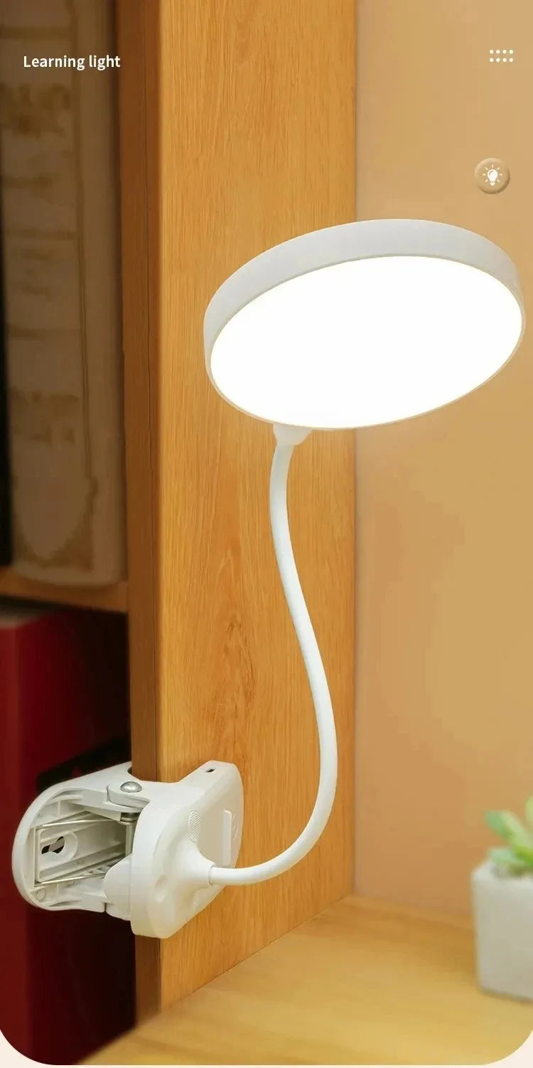 LED Table Lamp with Clamp — USB Rechargeable Foldable Study & Reading Light with Touch 3-Mode Dimming