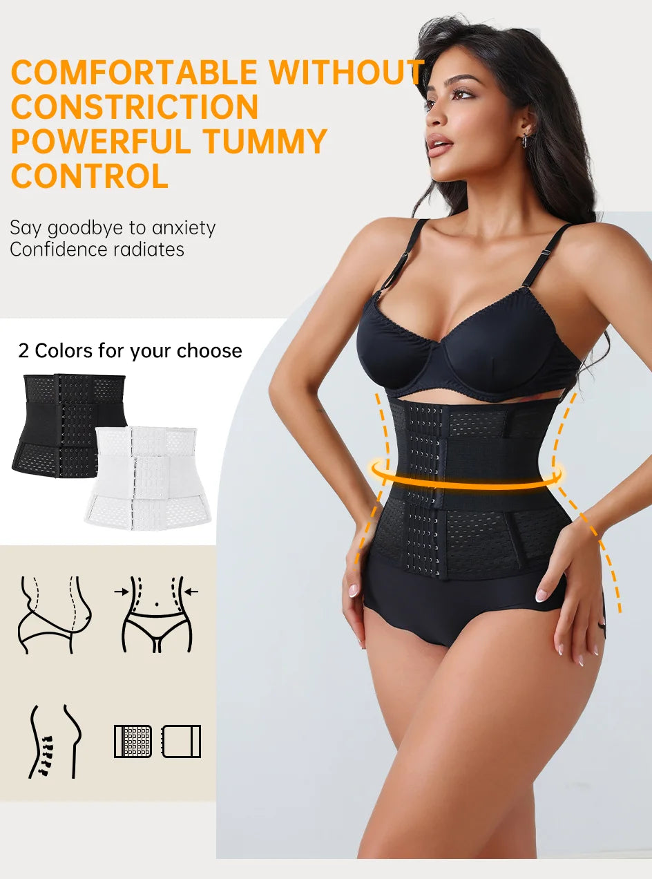 Adjustable Waist Trainer for Women — Double Belt Neoprene Corset with Zipper for Tummy Control & Back Support