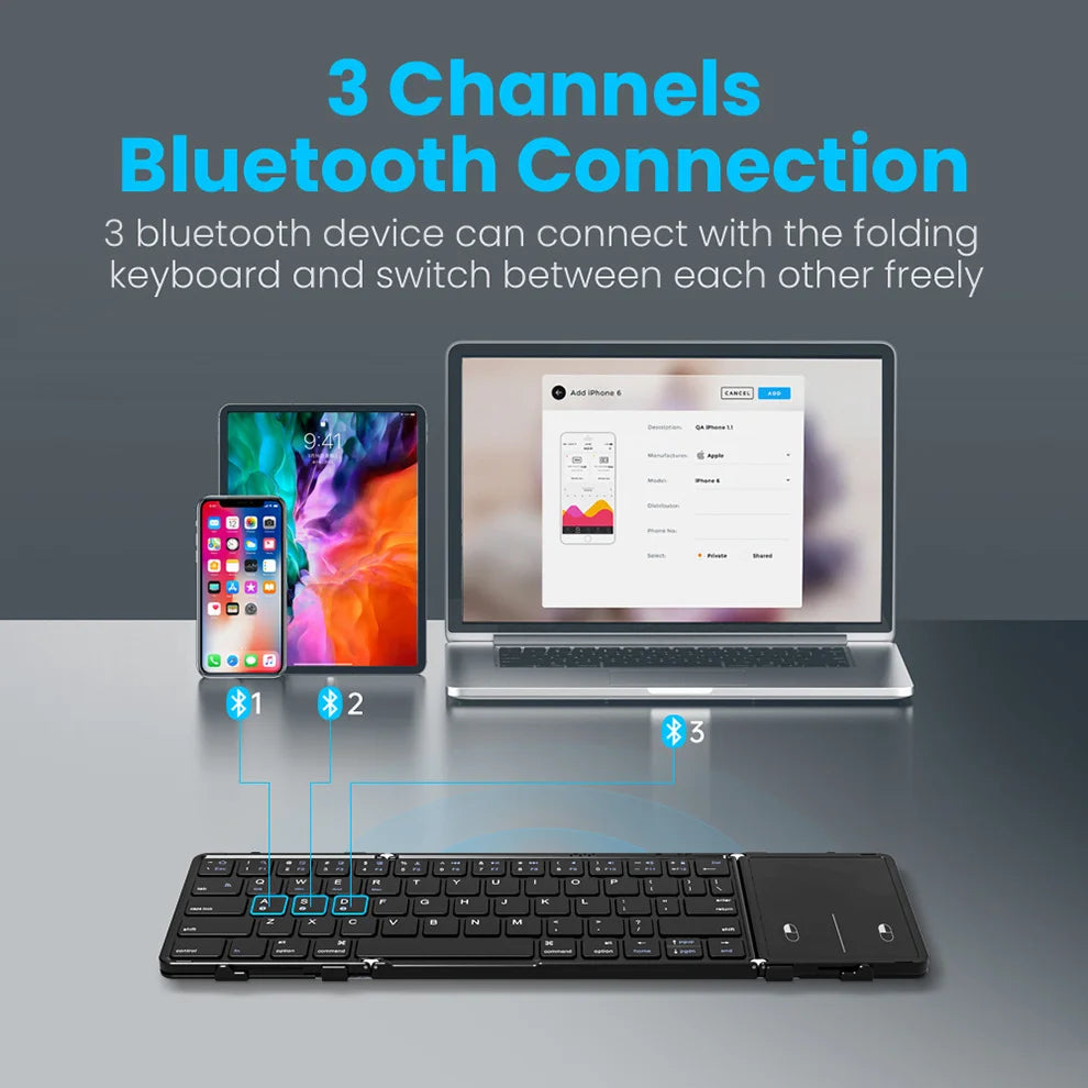 Foldable Bluetooth Keyboard with Touchpad — Wireless PU Leather Keyboard for iOS, Android & Windows