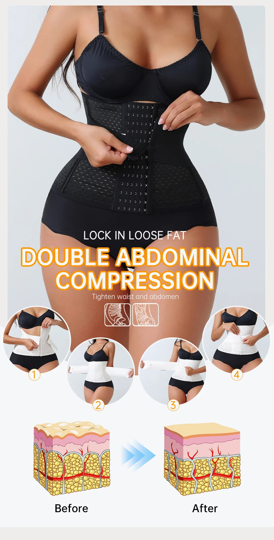 Adjustable Waist Trainer for Women — Double Belt Neoprene Corset with Zipper for Tummy Control & Back Support
