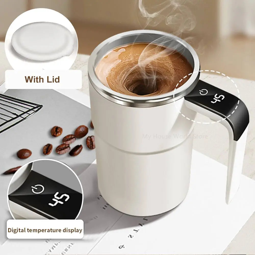 Rechargeable Self-Stirring Coffee Mug - Automatic Magnetic Mixing Cup with Stainless Steel Interior