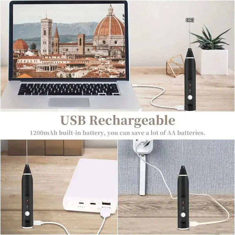 Portable Electric Milk Frother — USB Mini Whisk for Coffee, Cappuccino & Egg Beater