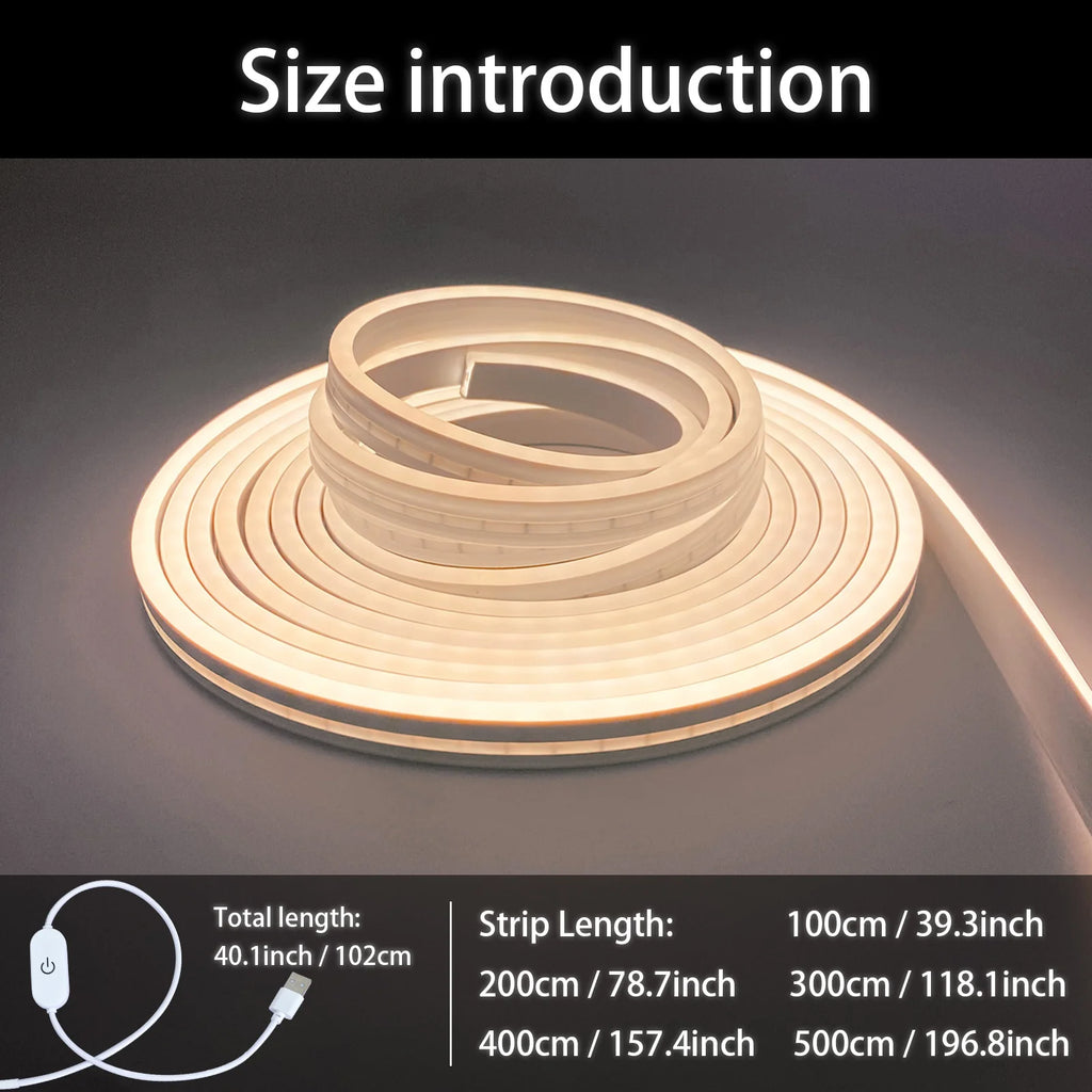 Smart Neon LED Light Strip — Dimmable Touch Sensor Flexible Waterproof Rope Light for Room Decor