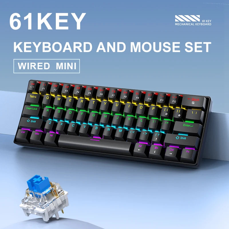 APAYADO K61 Mini Mechanical Keyboard — 61 Keys RGB Wired Gaming Keyboard 60% Portable