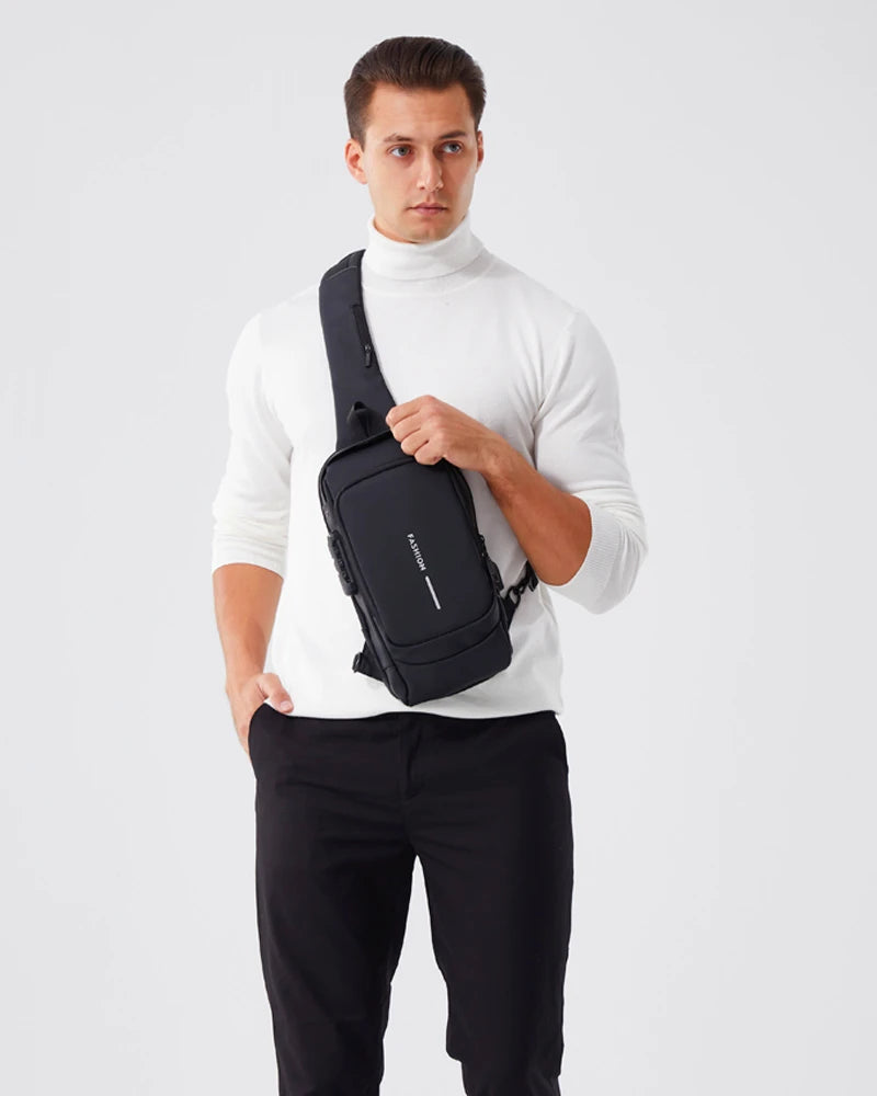 Men's PU Leather Crossbody Bag — Anti-Theft Shoulder & Chest Bag Multifunctional for Travel