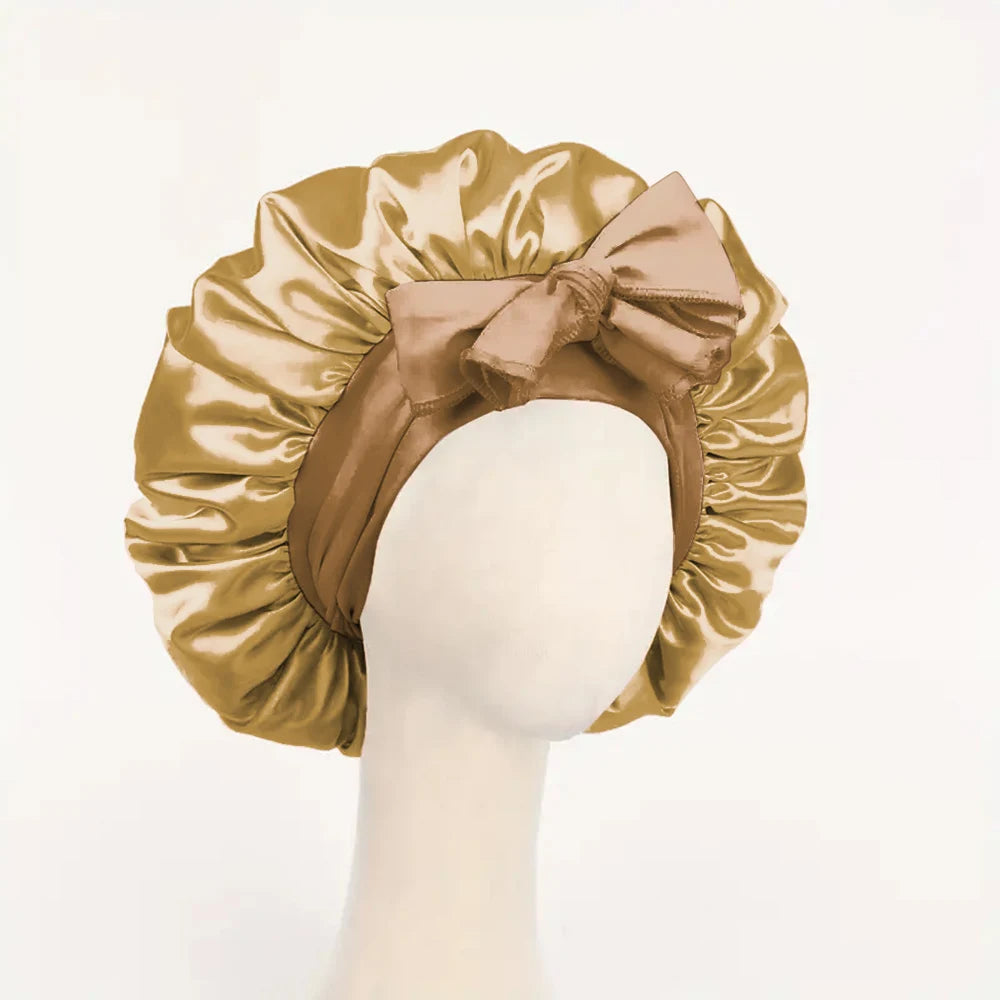 Satin Silk Sleeping Bonnet — Adjustable Hair Bonnet with Tie Band for Women & Men