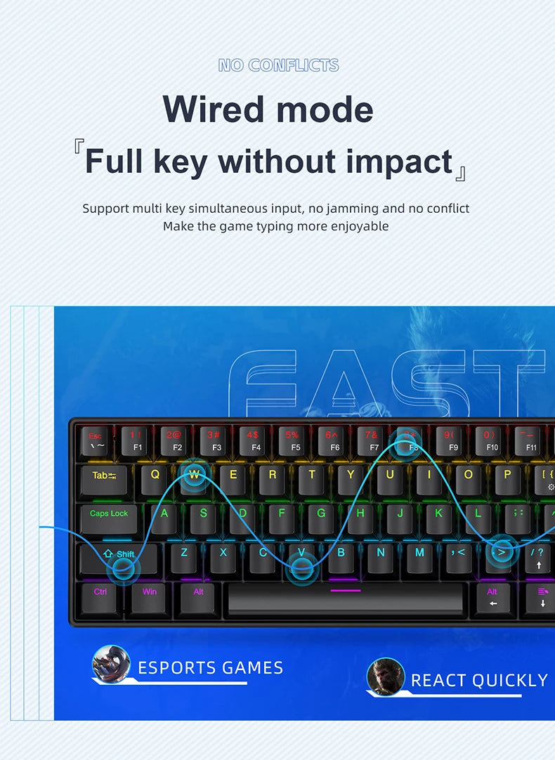 APAYADO K61 Mini Mechanical Keyboard — 61 Keys RGB Wired Gaming Keyboard 60% Portable