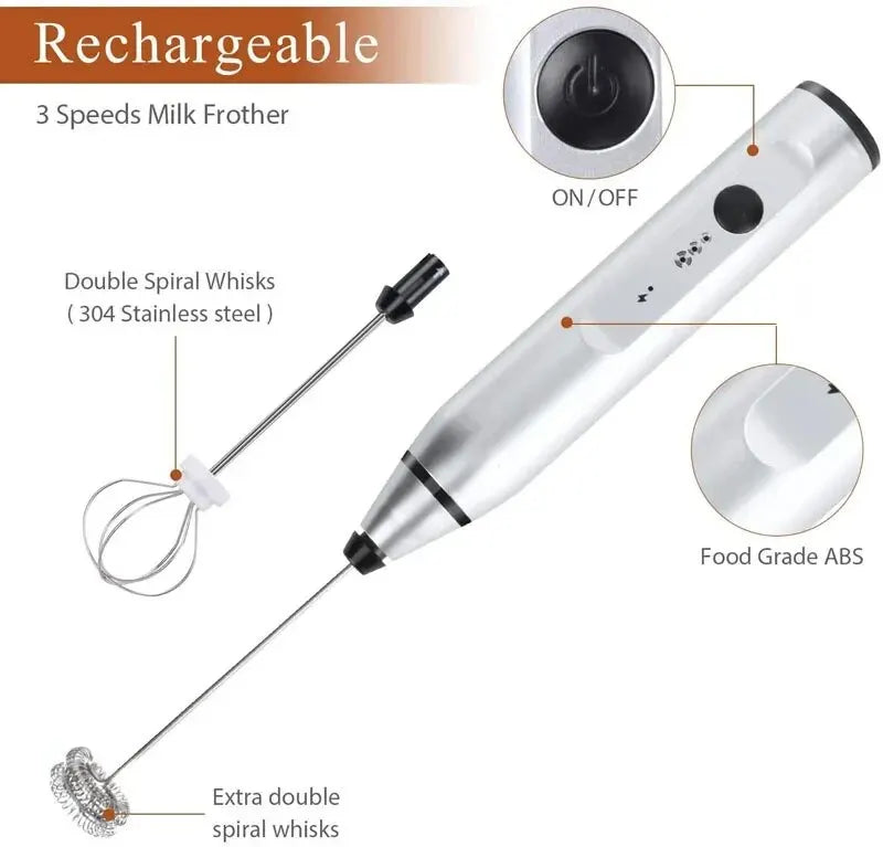 Portable Electric Milk Frother — USB Mini Whisk for Coffee, Cappuccino & Egg Beater