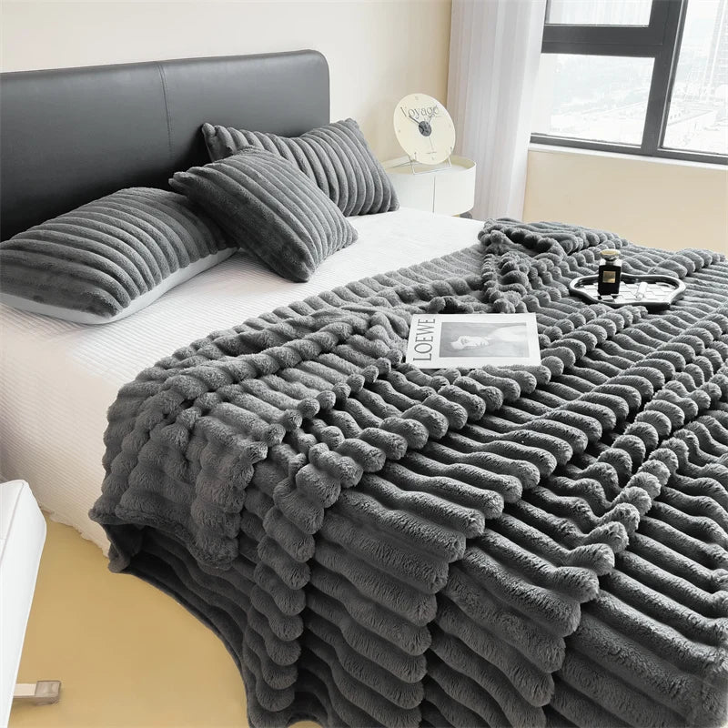 Multifunctional Striped Blanket — Soft Thick Cover for Bed, Nap & Pet Use