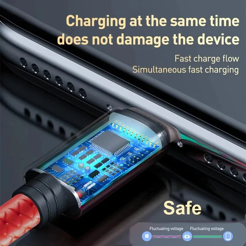 3-in-1 Multi USB Charging Cable — Type-C, Lightning & Micro USB for iPhone, Android & Xiaomi