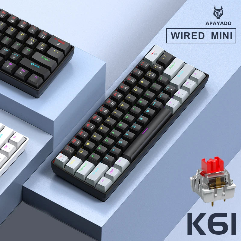 APAYADO K61 Mini Mechanical Keyboard — 61 Keys RGB Wired Gaming Keyboard 60% Portable