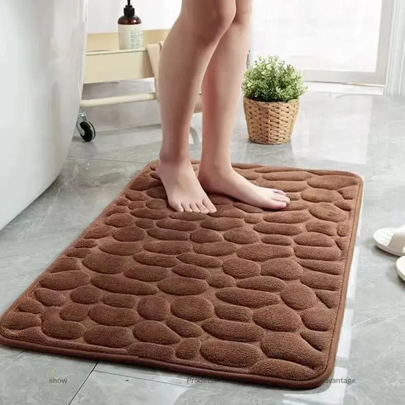 3D Non-Slip Bathroom Mat — Cobblestone Absorbent Quick-Dry Machine Washable Floor Mat