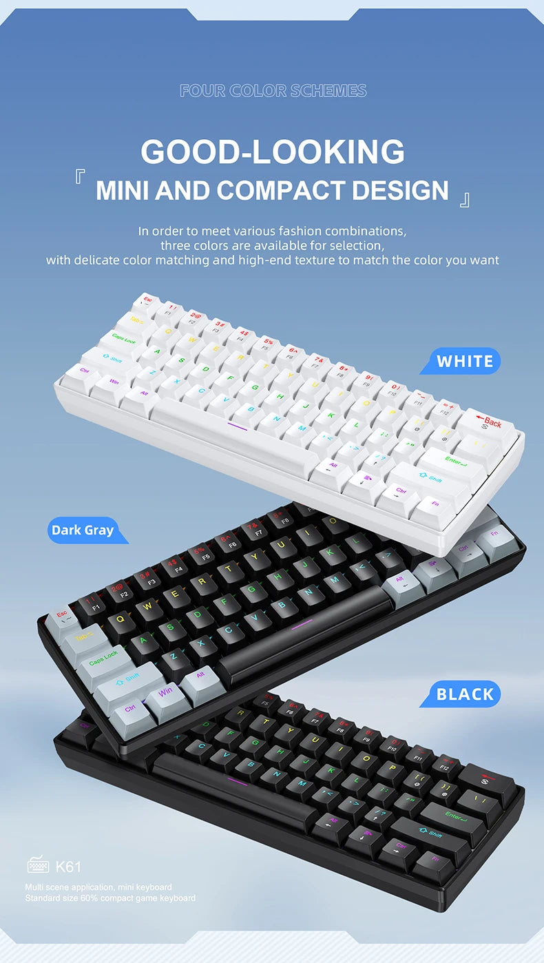 APAYADO K61 Mini Mechanical Keyboard — 61 Keys RGB Wired Gaming Keyboard 60% Portable