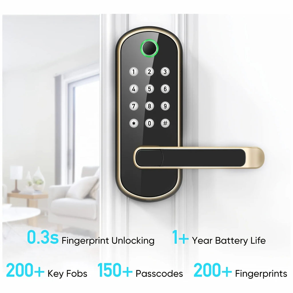 Smart Fingerprint Door Lock — WiFi App Remote Control Keyless Touchscreen with NFC & IC Cards