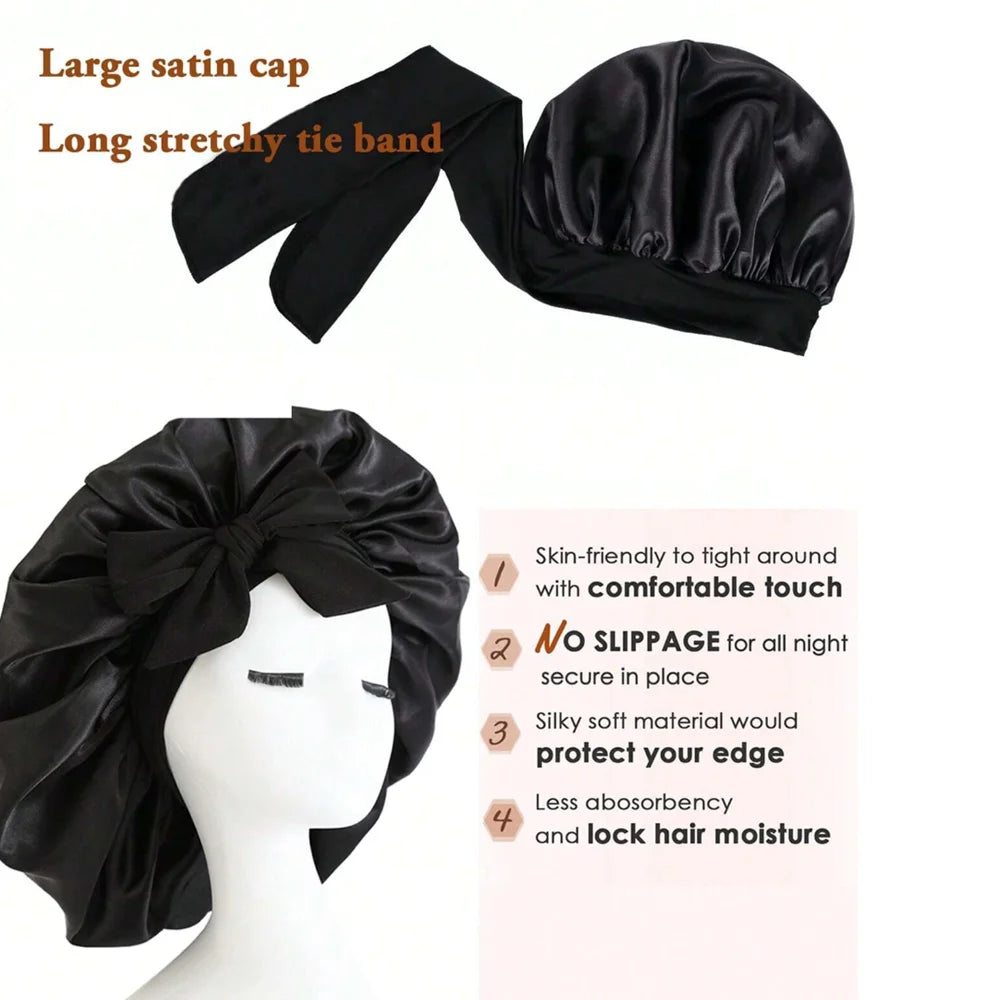 Satin Silk Sleeping Bonnet — Adjustable Hair Bonnet with Tie Band for Women & Men