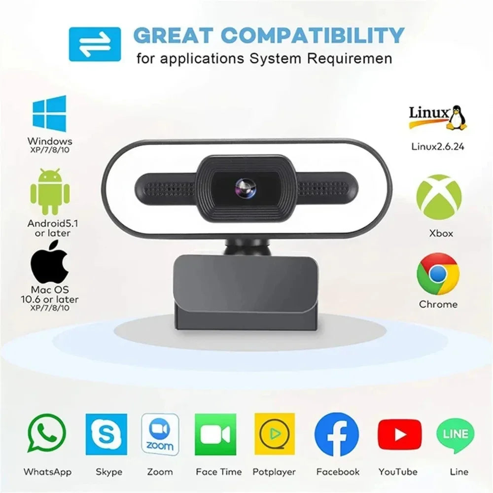 Portable 4K HD Webcam — Auto Focus with Microphone & Light for Live Streaming & Video Calls