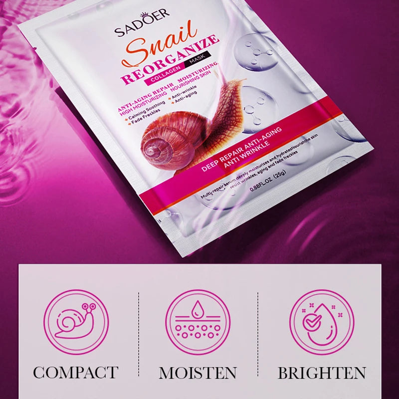 SADOER Snail Collagen Face Mask 5pcs — Firming Moisturizing Brightening Hydrating Facial Skin Care