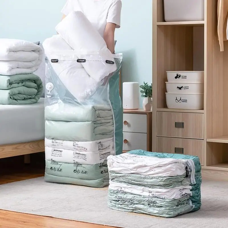No-Pump Vacuum Storage Bags — Space Saver Compression Bags for Clothes, Blankets & Travel