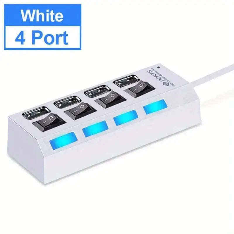High Speed 4/7 Port USB Hub 2.0 — Multi USB Splitter with LED & Switch for PC & Laptop