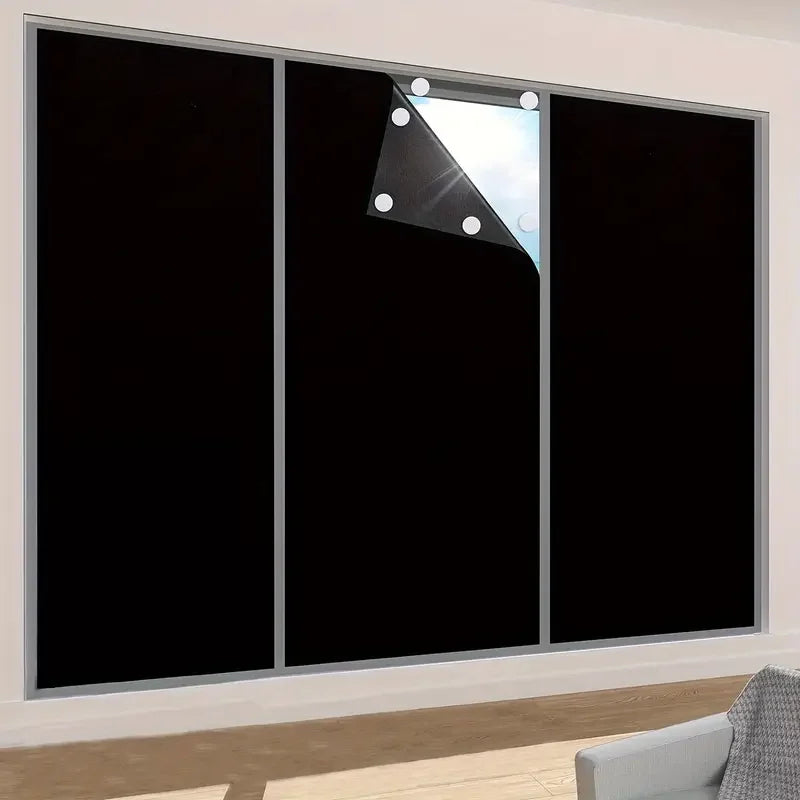 95-98% Blackout Window Film — Portable Self-Adhesive Removable Window Shade for Travel & Home