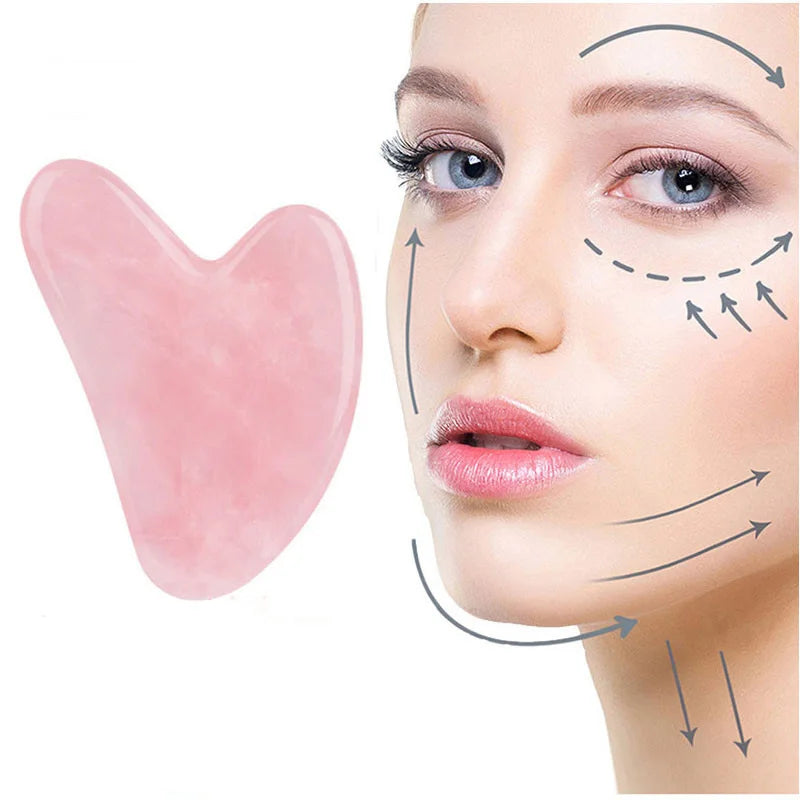Rose Quartz Gua Sha Facial Tool — Jade Massager Scraper for Face, Neck & Body
